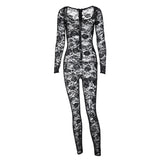 Women Jumpsuit Autumn Sexy Hollow Back Long-Sleeve Zipper Jumpsuit