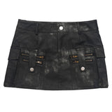 Women Skirt Tie-Dyed PU Leather Miniskirt Summer A- line Skirt