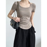 Women's T-shirt Short-Sleeved T-shirt Women's Slim Fit Backless Bottoming Shirt