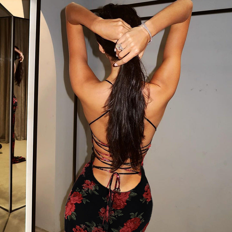 Women Dresses Summer Sexy Slim Fit Long Dress Backless Sling Dress