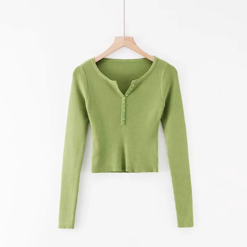 Women Sweater Knitwear Fall V-neck Slim Fit Short Midriff-Baring Sweater Bottoming Shirt