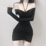 Women Dresses V-neck off-Shoulder Sexy Dress Short Skirt