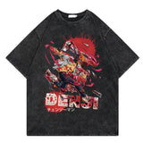 Washed retro T-shirt, chainsaw man cartoon print casual short sleeves