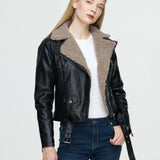 Women Leather Jacket Autumn and Winter Lamb Wool Motorcycle Clothing Thick Leather Coat Jacket