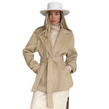 Women Trench Coat Retro Khaki Woolen Suit Collar Trench Coat Coat Casual Loose