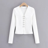 Women Sweater Knit Wear Spring V-neck Hook Breasted Cardigan Sweater