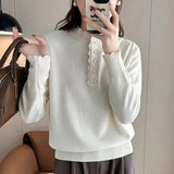 Women Knitwear Spring and Autumn round Neck Lace Knitted Sweater Loose Sweater