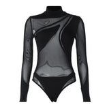 Women Jumpsuit Winter Sexy Mesh See-through Slim-Fit Long-Sleeved Jumpsuit (Hawthaw0412)