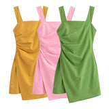 Women Tops Summer Retro Square Collar Linen Sling Dress