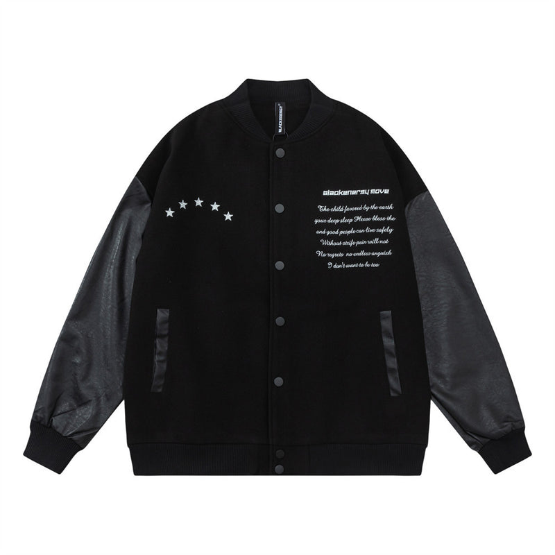 Men Jacket Coat Pattern Baggy Coat Stitching Pu Leather Sleeve Jacket Fashion Brand