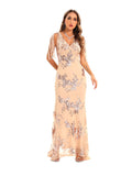 Women Evening Gown Sexy Retro Backless Sequins Dress