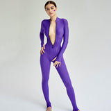 Women Jumpsuit Autumn and Winter Long Sleeves High Elastic Zipper Jumpsuit