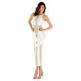 Women Evening Dress round Neck and Long Pattern Sleeveless Bandage Gown