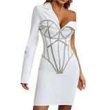 Women Dresses Sexy Bandage Dress Long Sleeve Suit Collar Party Dress (Ont0408)