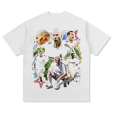 Mens Vintage Football T-Shirt Vintage Zidane Printed Short Sleeve T-Shirt Washed Crew Neck
