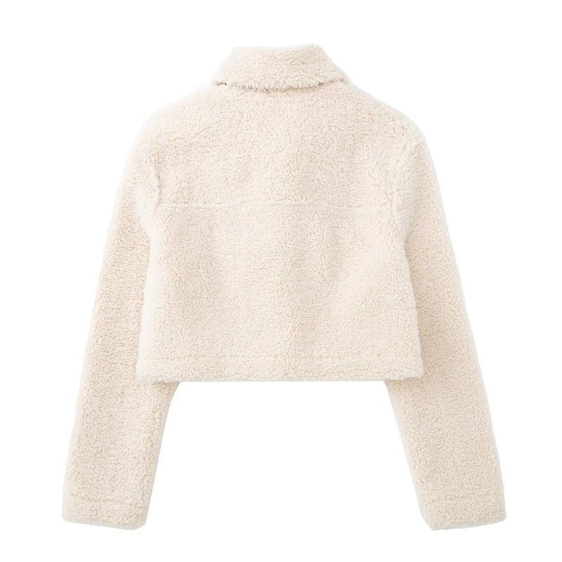Women Jacket Autumn and Winter Women's Lapel Imitation Lamb Wool Fleece Loose Overcoat Coat