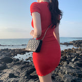 Women Dresses V-neck Short Sleeve Dress Sexy Hip Skirt