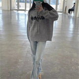 Women Knitwear Autumn and Winter Letter Hooded Sweater Loose Pullover