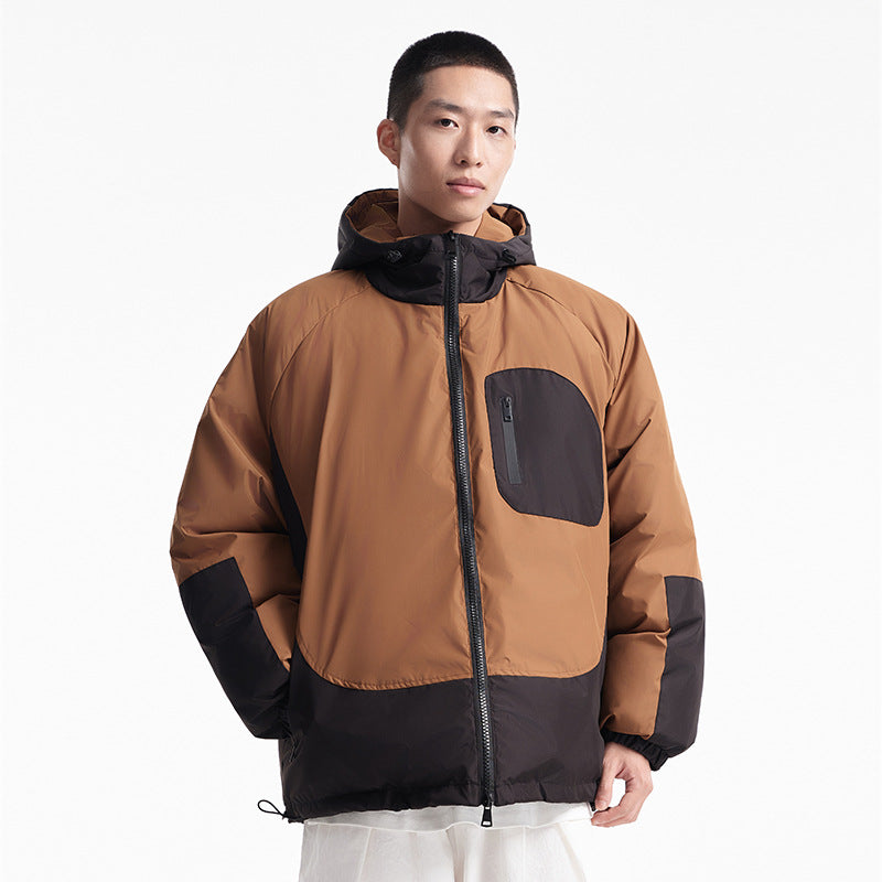 Unisex Winter Cotton Coat Zipper Pocket Decorative Hooded Cotton Coat