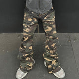 MIJKO Men Vintage Pants MIJKO camouflage micro-pull locomotive pants design zipper wide-leg pants
