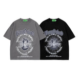 Men T Shirt Gothic Alphabet Graffiti Print Short Sleeve T-shirt