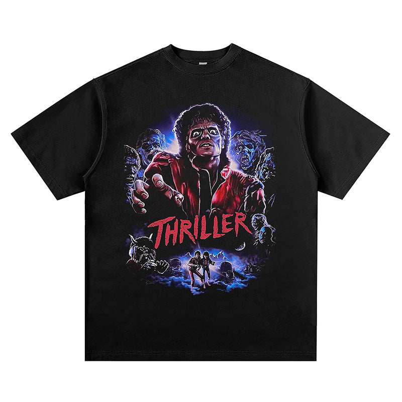 Mens Vintage Rock Band T-Shirt Michael Jackson Print Short Sleeve Loose VINTAGET Shirt
