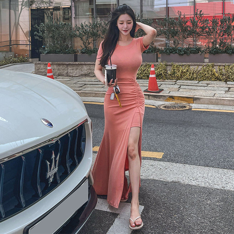 Women Dresses round Neck Short Sleeve Maxi Dress