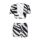 Women Co-Ord Set Zebra Print Sexy Suit Short Sleeve Shorts Suit
