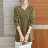 Women Knitwear Autumn and Winter V-neck Mid-Length Knitwear Loose Sweater