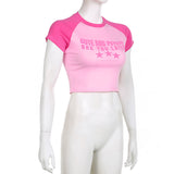 Women T-shirt Summer Slim Fit Short Lettered Casual T-shirt Top