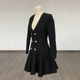Women Evening Dress Double Breasted Dress Bandage Gown V-neck