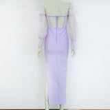 Women Evening Dress Sexy Mesh Hollow Bandage One-Piece Dress