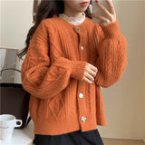 Women Knitted Cardigan Loose Pink Knitted Cardigan Sweater Coat