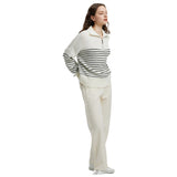 Women Knitted Sweater Autumn and Winter Turtleneck Striped Color Matching Long Sleeve Zipper Pullover Knitted Sweater