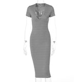 Women Dresses Spring Sexy U Collar Slim Fit Short Sleeve Sheath Dress