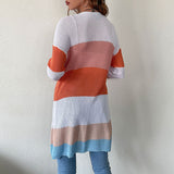Women Knitted Sweater Autumn Clothes Casual Long Sleeve Colorblock Sweater Coat