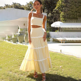 Women Dresses Summer Sling Top Patchwork Long Dress Two Pieces (Jkw0408)