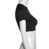 Women T-shirt Summer round Neck Short Sleeves Short Letters Bare Midriff Slim Fit T-shirt