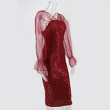 Women's Evening Gown Sexy Retro Mesh Long Sleeve Stitching Sequins Dress