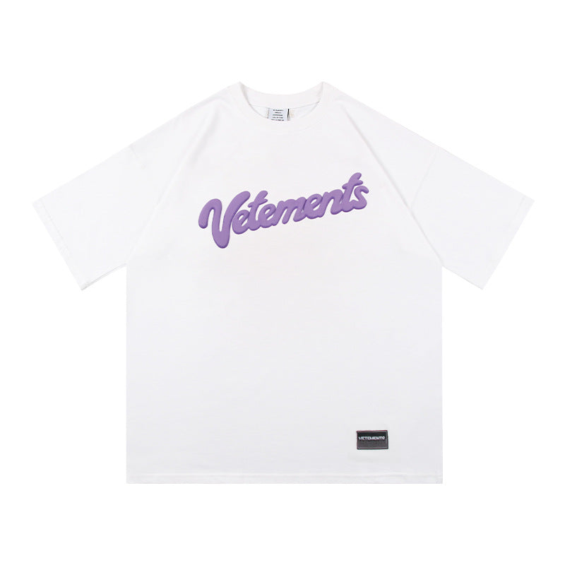 Vetements T Shirts Spring/Summer Foam VTM Letter Print Loose OS Short Sleeve T-shirt