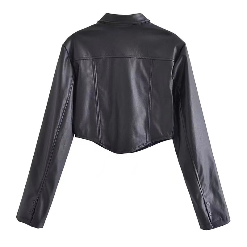 Women Leather Jacket Autumn PU Leather Coat Workwear Shirt Coat