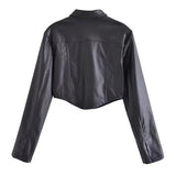 Women Leather Jacket Autumn PU Leather Coat Workwear Shirt Coat