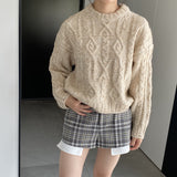 Women Winter Knitted Sweater Crew Neck Twist Loose-Fitting Long Sleeve Sweater X1925