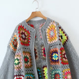 Women Sweater Knitwear Autumn Plaid Long Knitted Cardigan Sweater