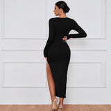 Women Dress Long Skirt Slim Fit Sheath Tight Skirt Sexy Long Sleeve Dress