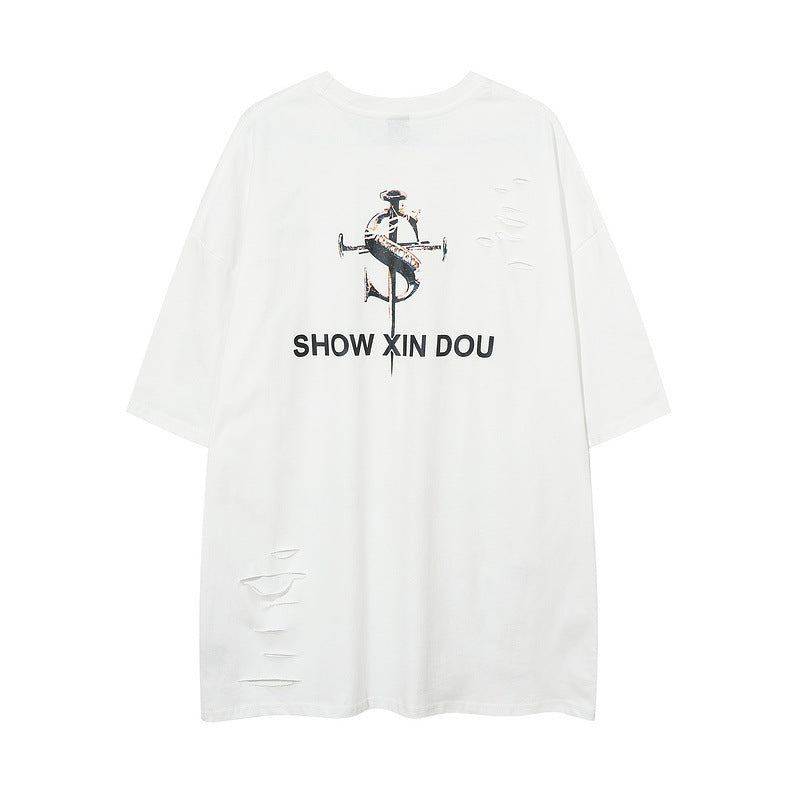 Men T Shirt Vintage Cross Washed and Worn Short Sleeve T-shirt
