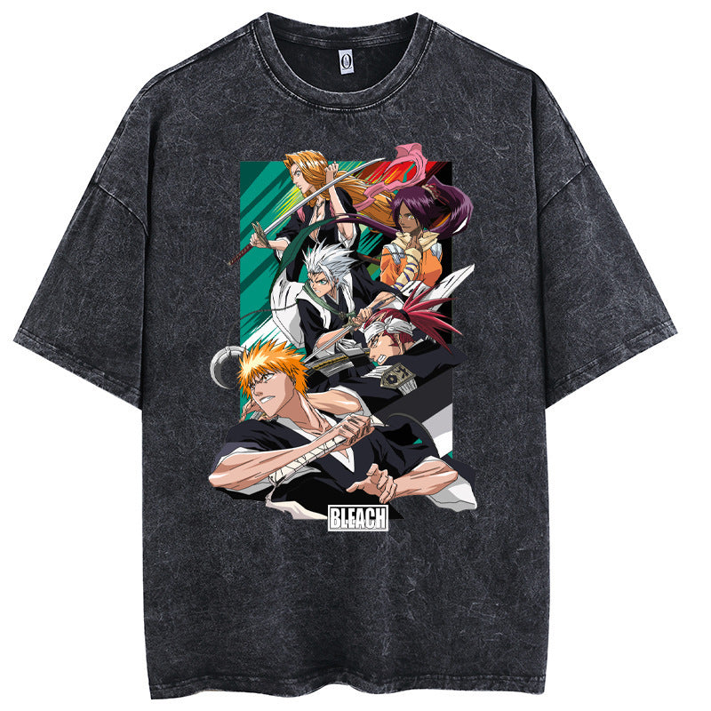 Summer, Reaper anime hero print wash water do old cotton style T-shirt