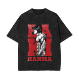 Washed cotton t-shirt Baki Hanma printed washed old short-sleeved t-shirt
