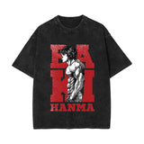 Washed retro cotton t-shirt Baki Hanma anime print washed old short-sleeved t-shirt