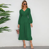 Women Date Dress Autumn and Winter V-neck Bubble Long Sleeve Dress